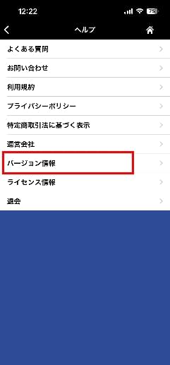 「バージョン情報」をタップ