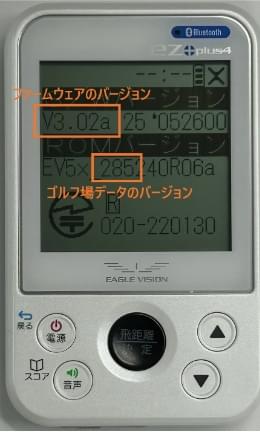 上段「V 0.00」：ファームウェア下段「5x_000」：ゴルフ場データ